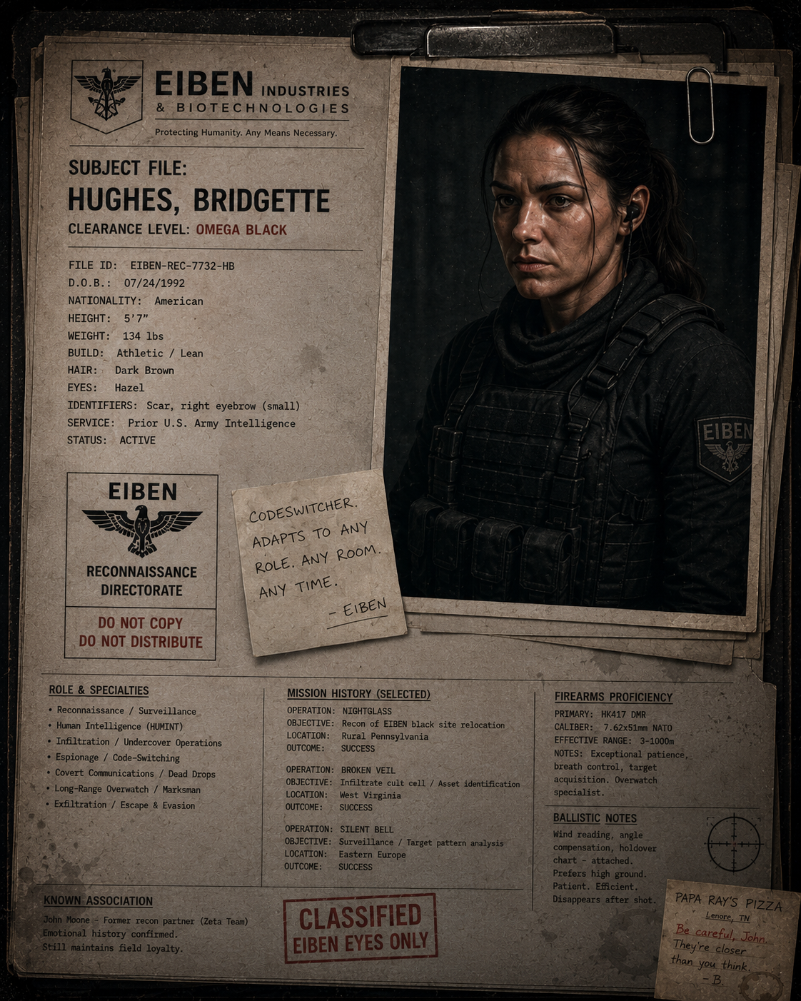 Portrait of Bridgette Hughes in EIBEN field gear